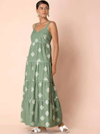 Indya Green Tribal Tiered Maxi Dress - Distacart