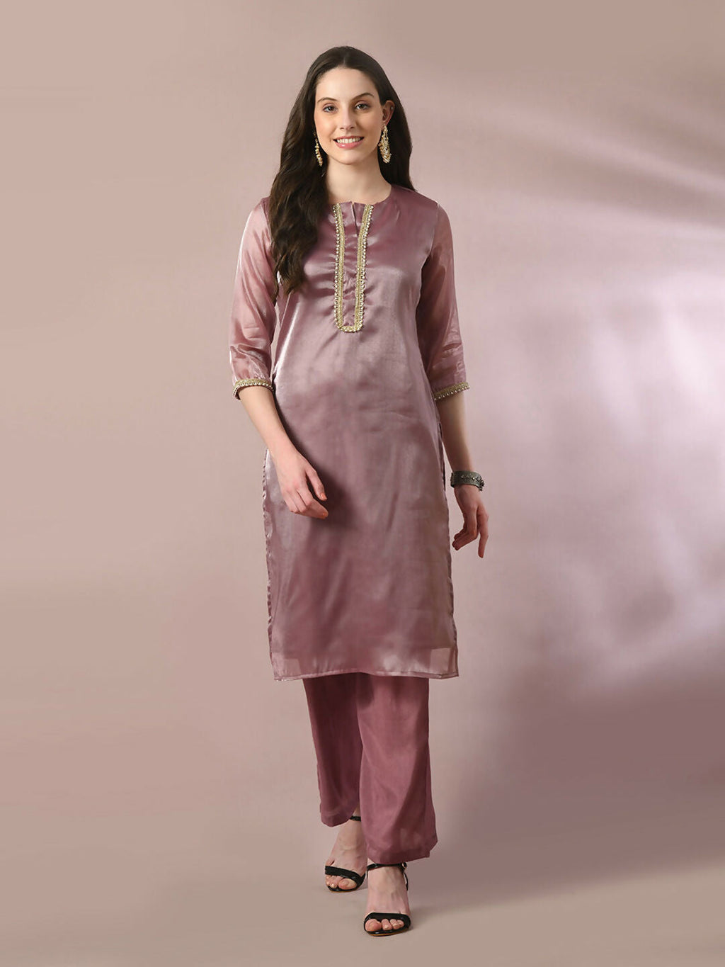 Myshka Women's Brown Solid Straight Party Kurta Set