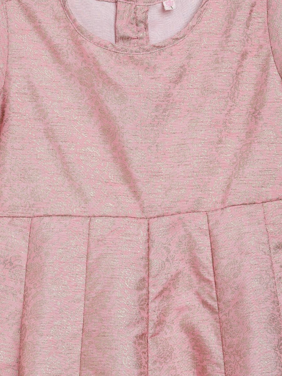 Ahalyaa Pink Poly Silk Gold Print Girl's Kids Dress For Girls