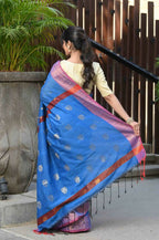 Beatitude Blue Cotton Banarasi Saree