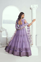 Aastha Fashion Lavender Butterfly Net Tone To Tone Cotton Thread Work And Sequence Work Embroidery Wedding Wear Lehenga Choli