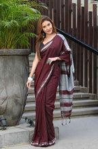 Beatitude Maroon Cotton Handloom Saree