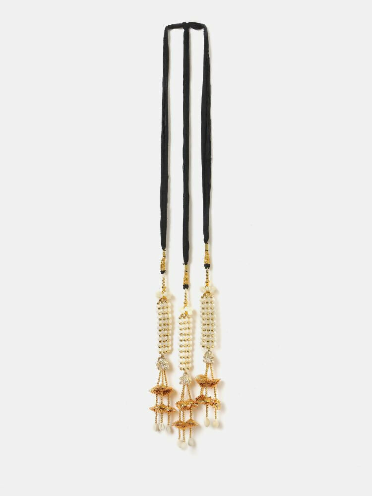 Ruby Raang Gold Gota Pati Work And Threads With Pearrls And Black Thread And Shells - Distacart
