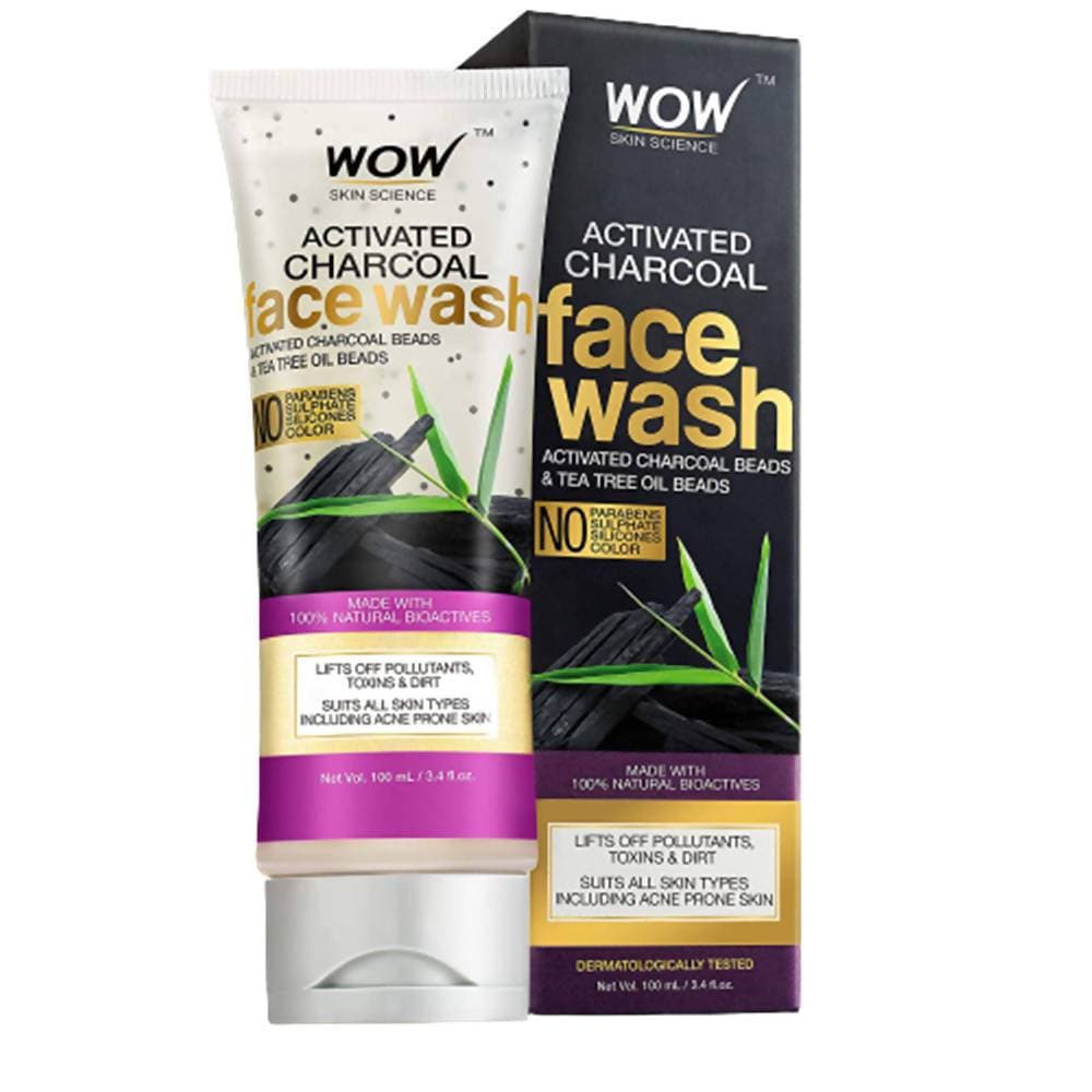 Wow Skin Science Charcoal + Glycolic Acid Detoxifying Face Wash for Oil Control + Gentle Exfoliation with Tea Tree & Aloe