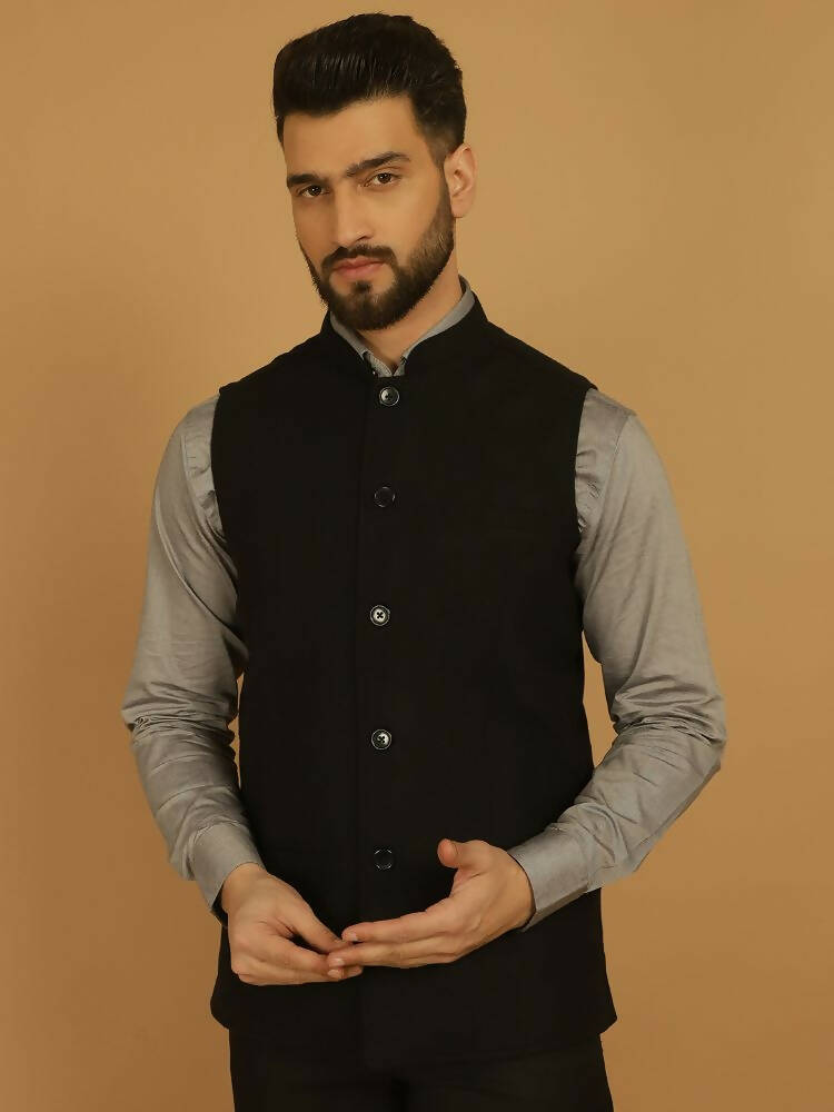 Even Apparels Pure Wool Nehru Jacket - Black
