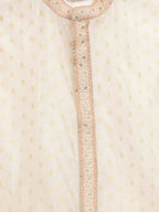 Ahalyaa Cream Chanderi Gold Print Kids Kurta Churidar Set For Boys