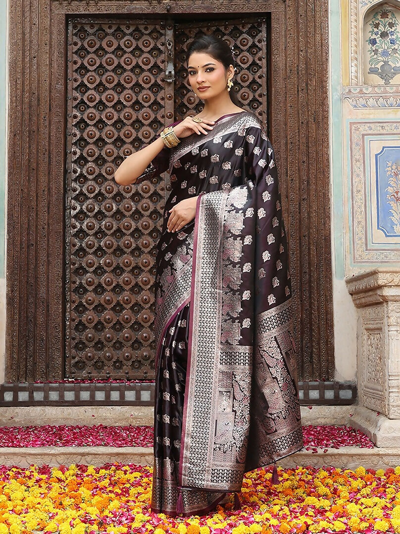Shree Shyam Fashion Wine Silk Saree - Distacart