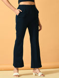 Myshka Women's Navy Blue Flared Party Trouser