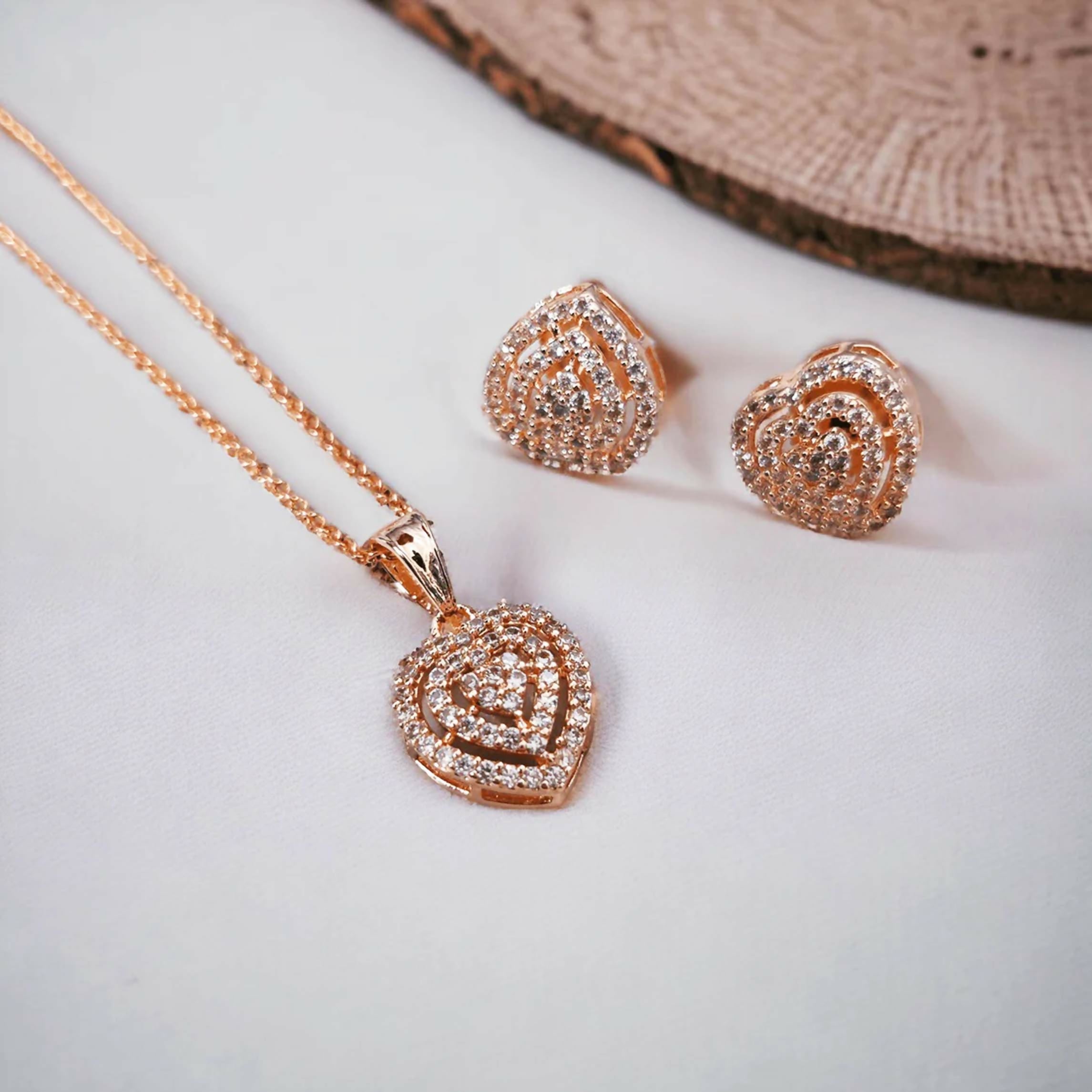 Joban Fashion Women Gold Rose Gold Locket Set With Heart-Shaped Pendant - Distacart