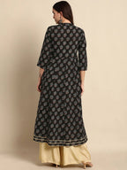 Janasya Black Ethnic Motif Printed Gotta Patti Anarkali Kurta - Distacart