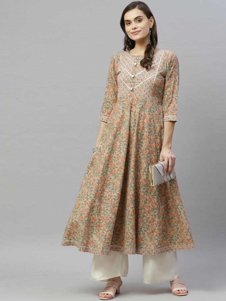 Miravan Women's Cotton Floral Printed Anarkali Kurtas