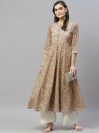 Miravan Women's Cotton Floral Printed Anarkali Kurtas