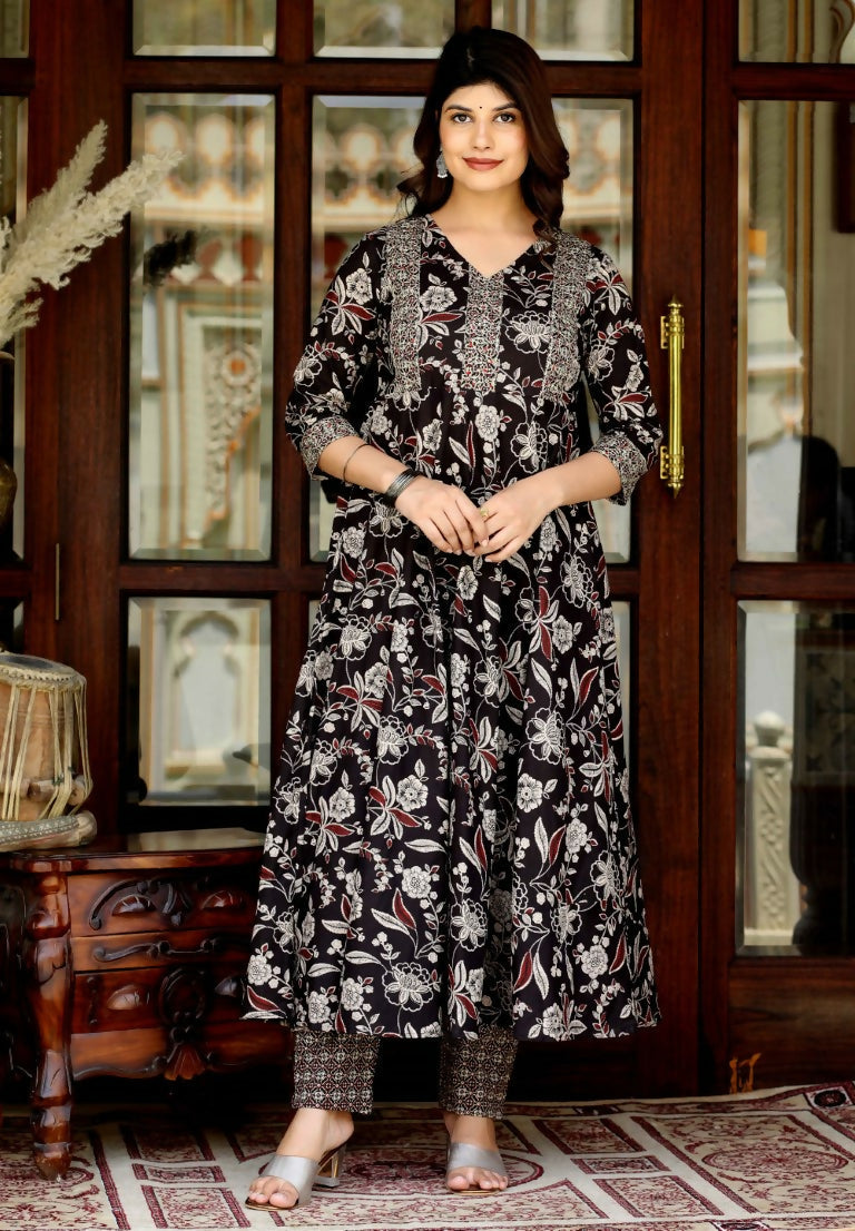 Miravan Women's Yoke Embroidery Anarkali Kurta And Palazzo Set