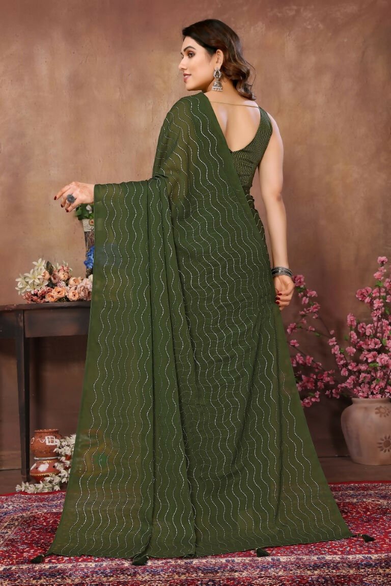 Aafreen Partywear Designer Green Rangoli Silk Fancy Saree