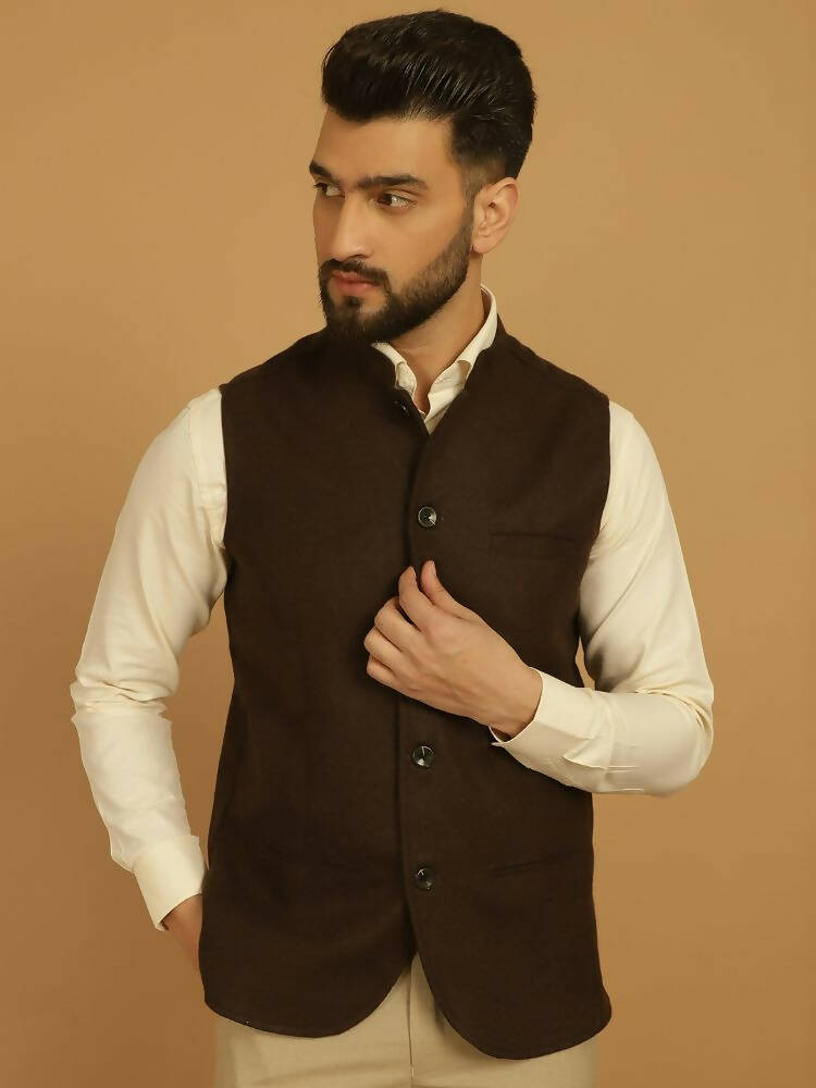 Even Apparels Pure Wool Nehru Jacket - Brown