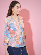 Myshka Women's Multi Printed V-Neck Top