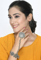 Mominos Fashion Kamal Johar Oxidised Silver-Plated Floral Design Bracelet