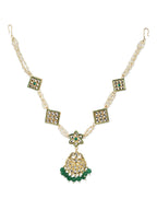 Gold-Plated White Green Kundan-Studded Pearl Beaded Matha Patti - Ruby Raang - Distacart