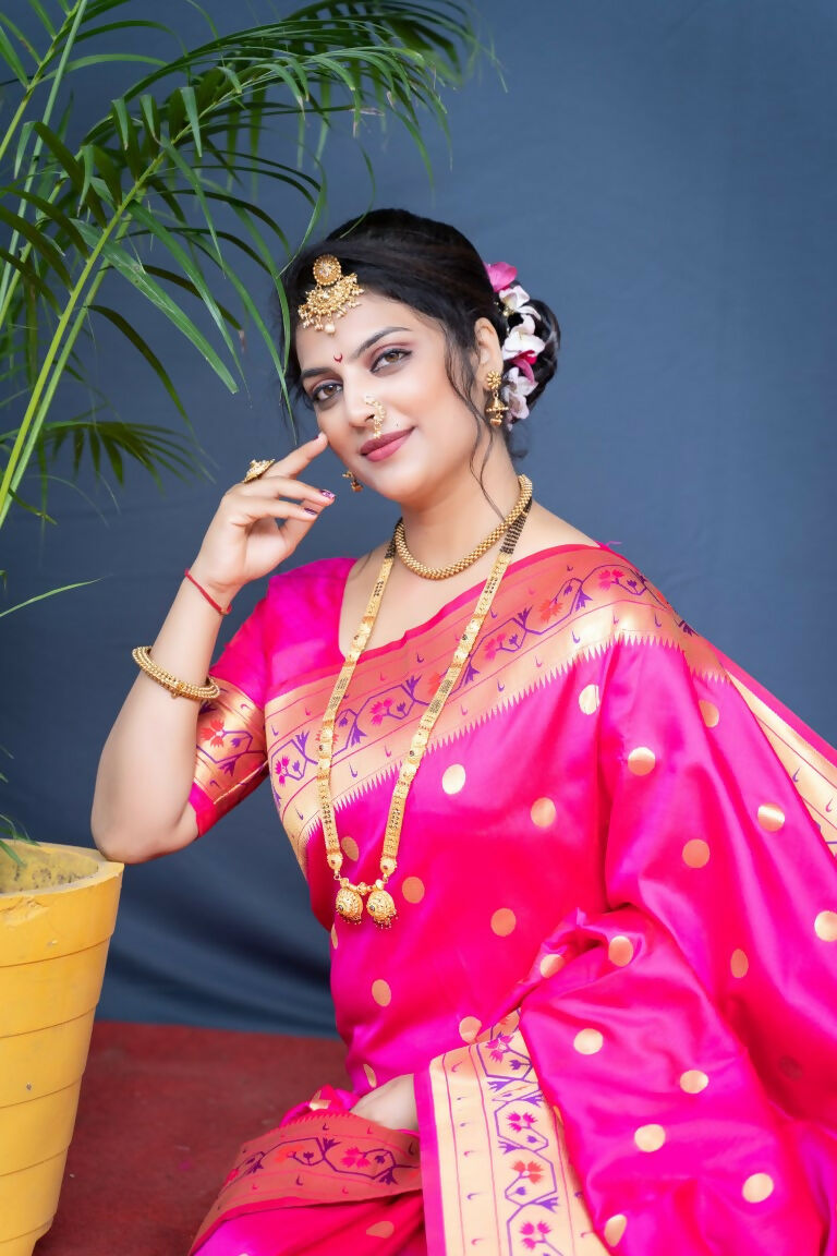 Jyoti Fashion Women's Pink Paithani Silk Zari Woven Saree with Blouse - Distacart