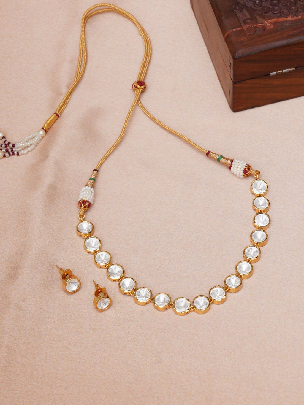Kundan Choker with Studs Jewellery Set (Gold) - Ruby Raang