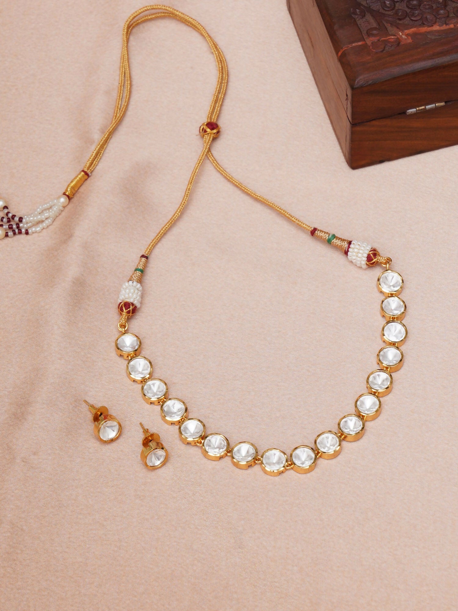 Kundan Choker with Studs Jewellery Set (Gold) - Ruby Raang
