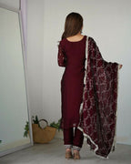 Joban Fashion Wine Kurta Set Silk Sequence Embroidery Work - Distacart