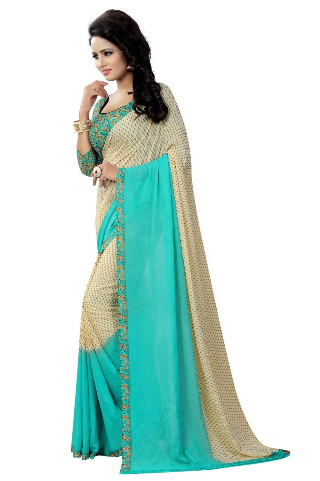 Vamika Rama Green Georgette Printed Contemporary Saree (PADING RAMA)