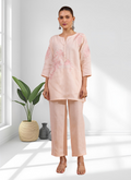 Joban Fashion Pink Linen Embroidered Readymade Cord Set - Distacart
