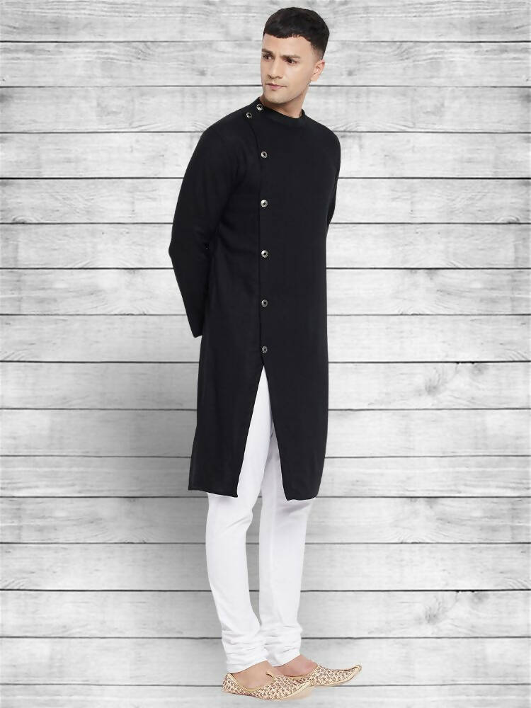 Even Apparels Black Cotton Linen Asymetrical Kurta - Black