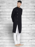 Even Apparels Black Cotton Linen Asymetrical Kurta - Black