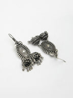 NVR Women's Silver-Plated Choke Oxidized Necklace with Jhumka Earrings