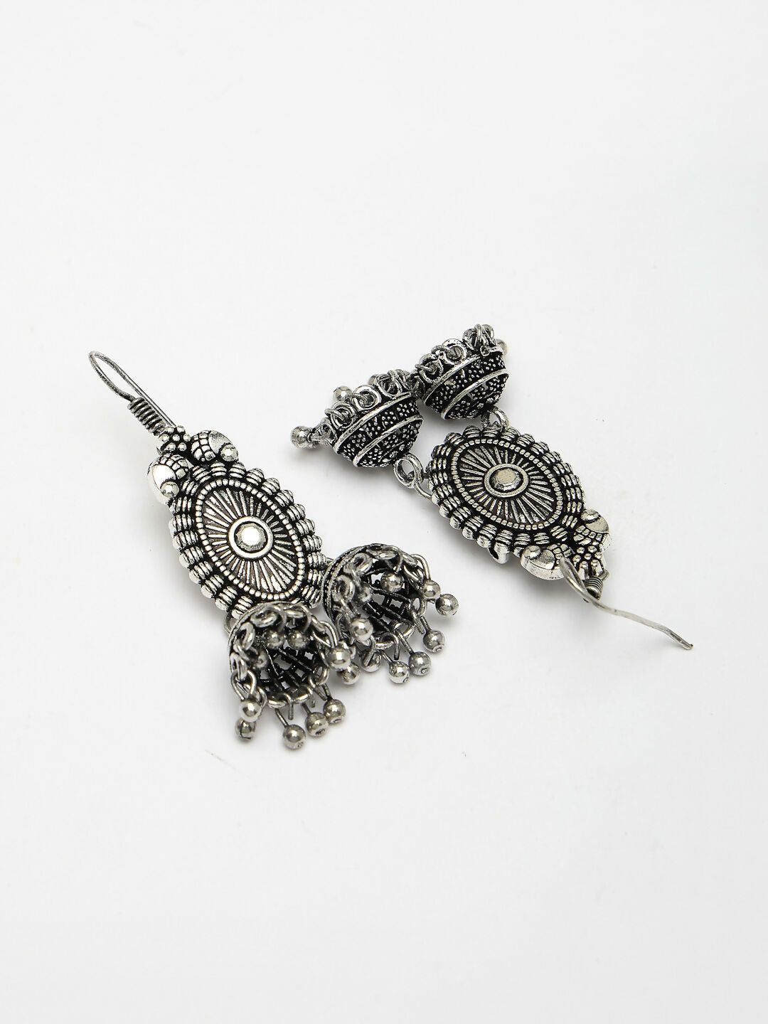 NVR Women's Silver-Plated Choke Oxidized Necklace with Jhumka Earrings