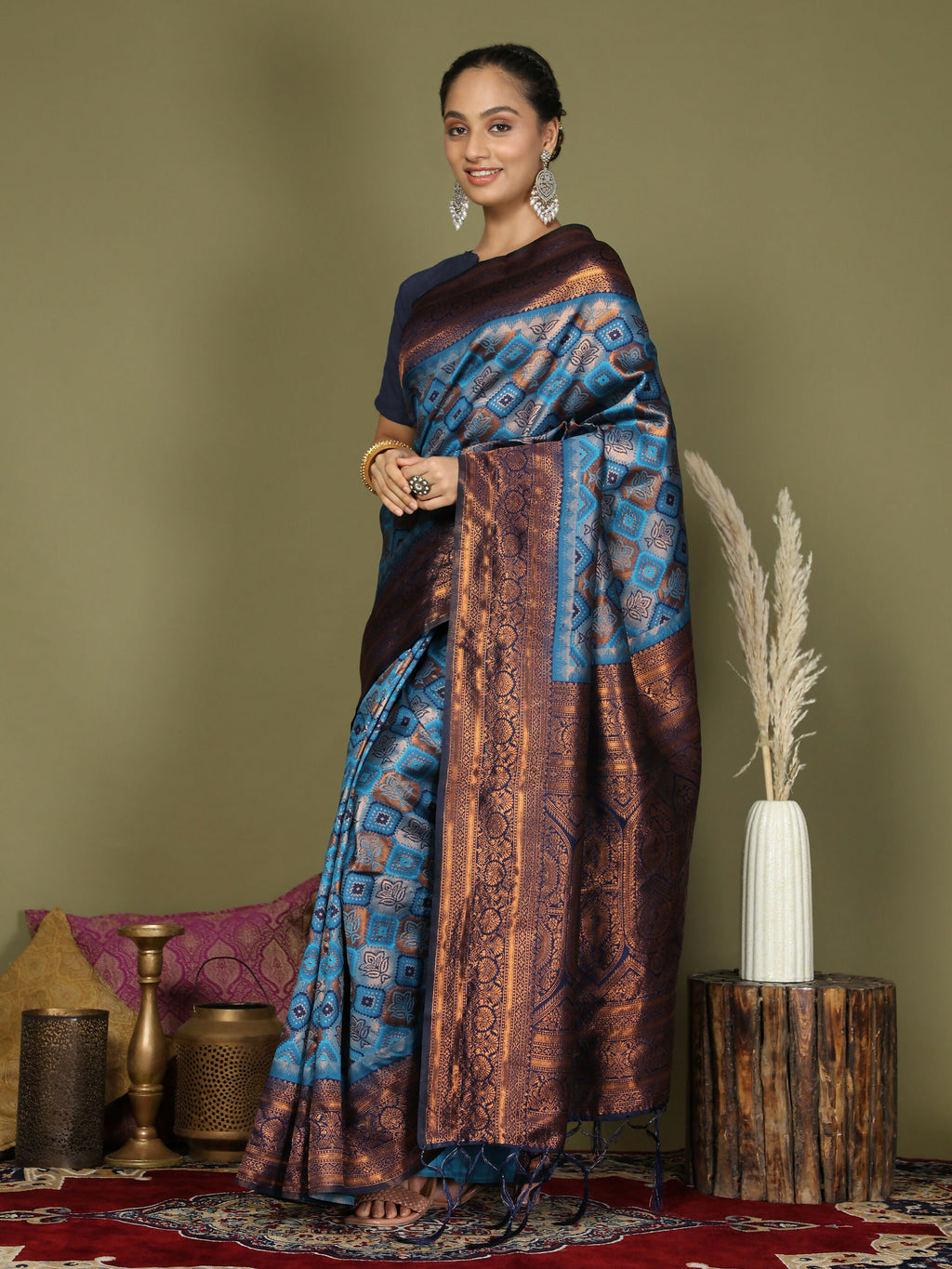 Shree Shyam Fashion Lichi Silk Sky Blue Saree - Distacart