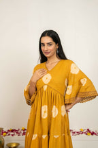Joban Fashion Mustard Yellow Tie & Dye Cotton Dress - Distacart