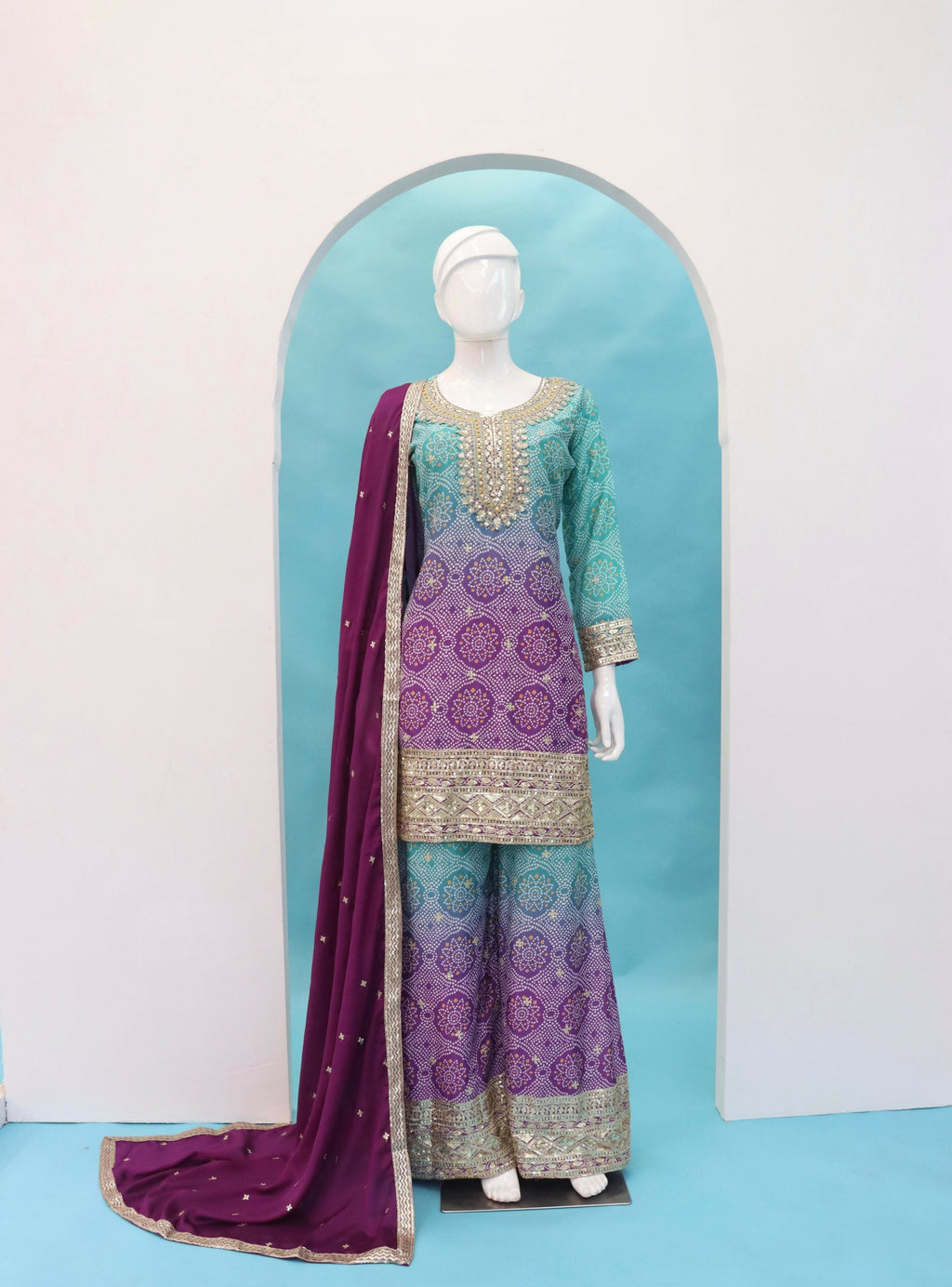 Anaita Purple Digital print with Embroidered Silk Stitched Plazo Suit - Distacart