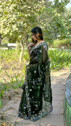 Teeya Creation Green Color Burberry Silk Embroidery Work Saree
