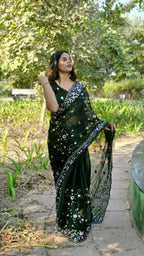 Teeya Creation Green Color Burberry Silk Embroidery Work Saree