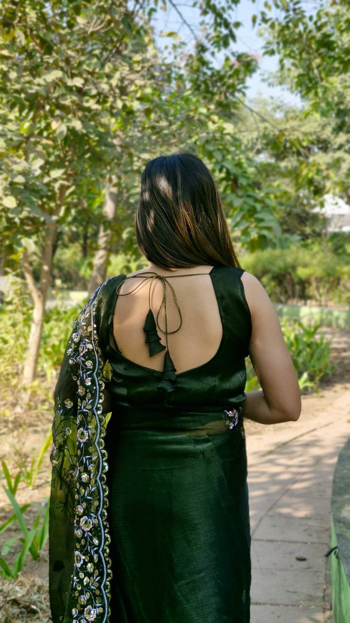 Teeya Creation Green Color Burberry Silk Embroidery Work Saree