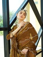 Teeya Creation Gold Color Zimichu Silk Embroidery Work Saree