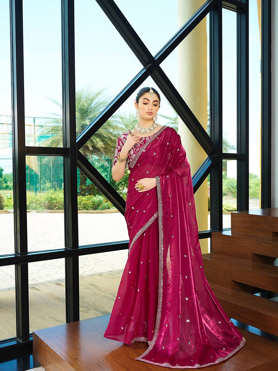 Teeya Creation Rani Color Zimichhu Silk Embroidery Work Saree