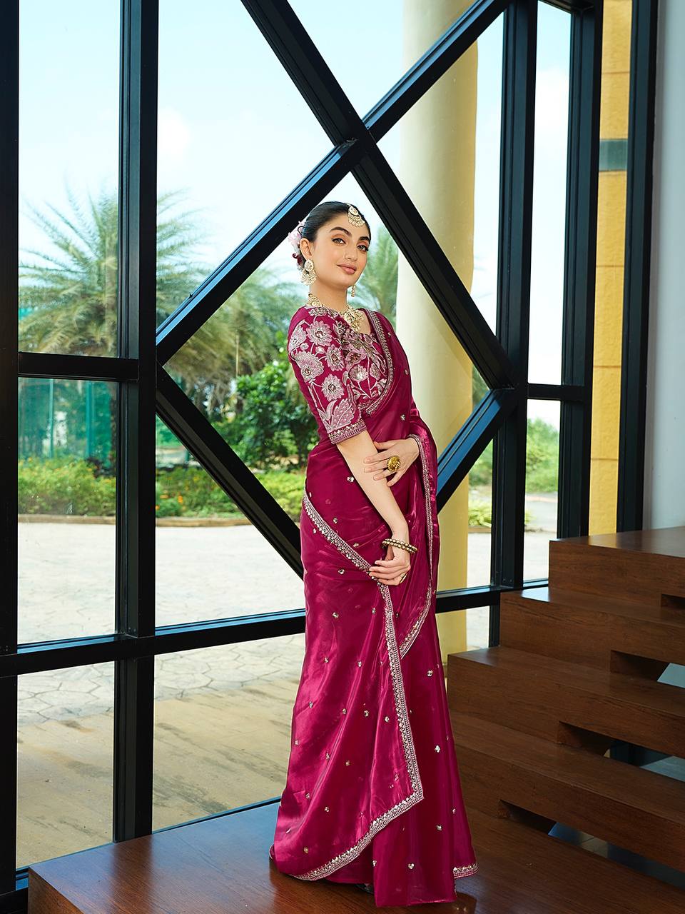 Teeya Creation Rani Color Zimichhu Silk Embroidery Work Saree