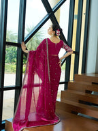 Teeya Creation Rani Color Zimichhu Silk Embroidery Work Saree