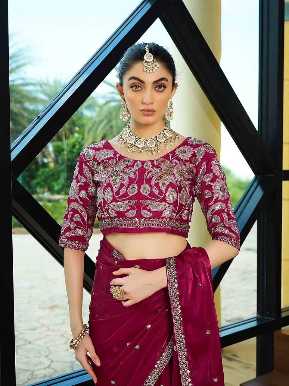 Teeya Creation Rani Color Zimichhu Silk Embroidery Work Saree
