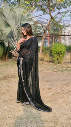 Teeya Creation Black Color Candy Crush Silk Embroidery Work Saree