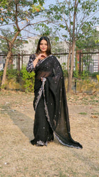 Teeya Creation Black Color Candy Crush Silk Embroidery Work Saree