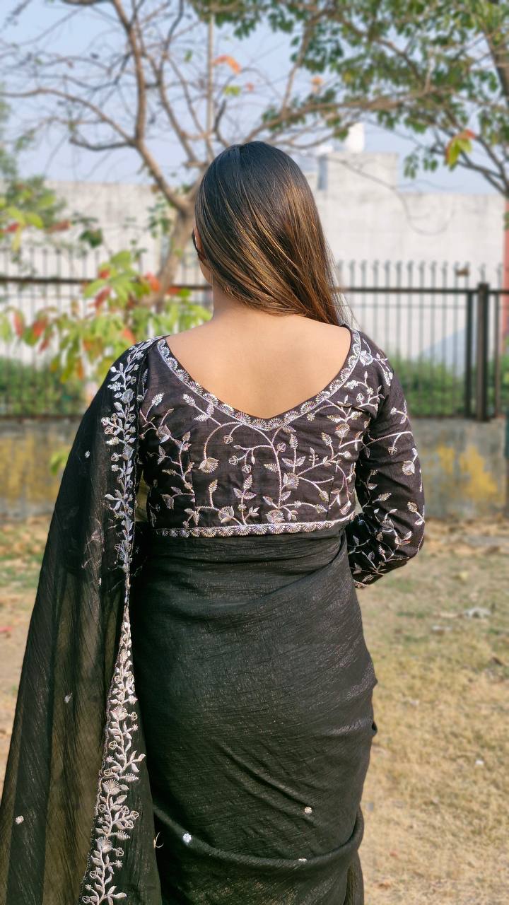 Teeya Creation Black Color Candy Crush Silk Embroidery Work Saree