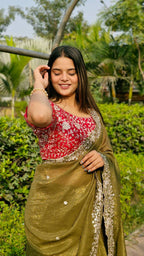 Teeya Creation Mahendi Color Candy Crush Silk Embroidery Work Saree