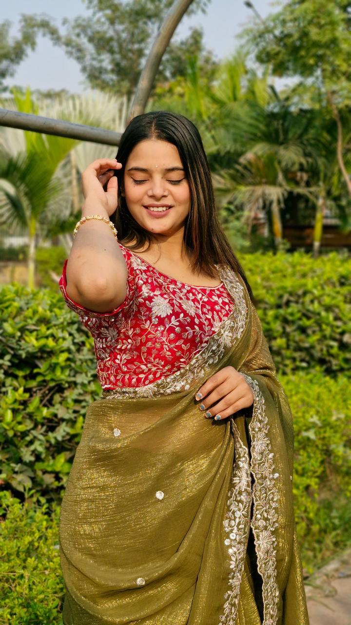 Teeya Creation Mahendi Color Candy Crush Silk Embroidery Work Saree