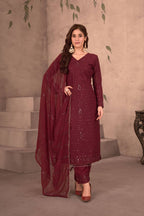 Teeya Creation Maroon Color Faux Georgette Embroidery Work Fully Stitched Salwar Suit