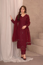 Teeya Creation Maroon Color Faux Georgette Embroidery Work Fully Stitched Salwar Suit